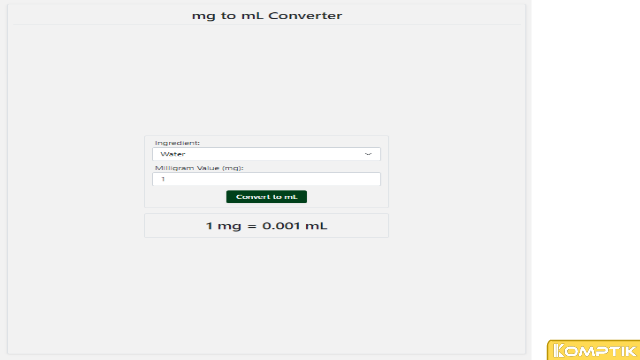 Mengonversi Miligram mg ke Mililiter mL